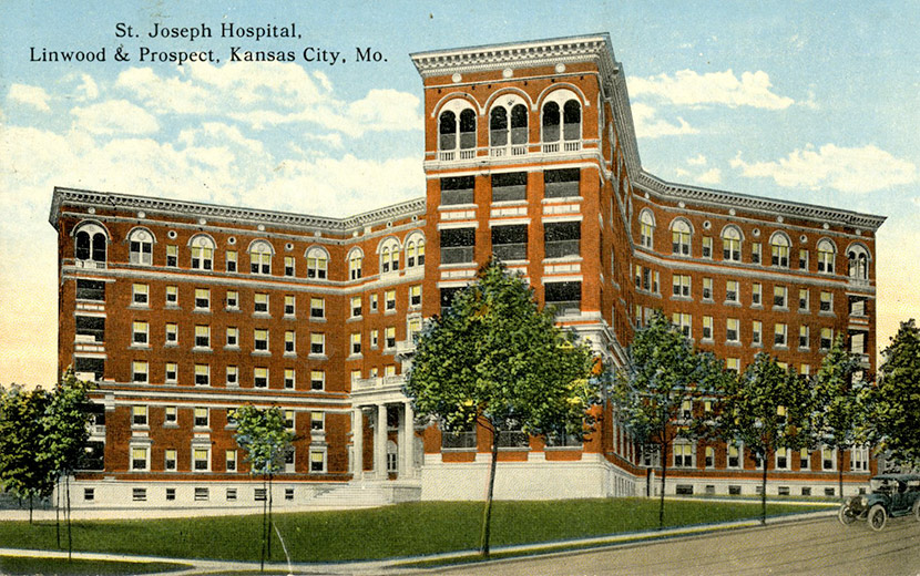St. Joseph Hospital, on Linwood and Prospect in Kansas City, Missouri.