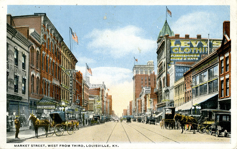 Market Street in downtown Louisville, looking west from Third Street.