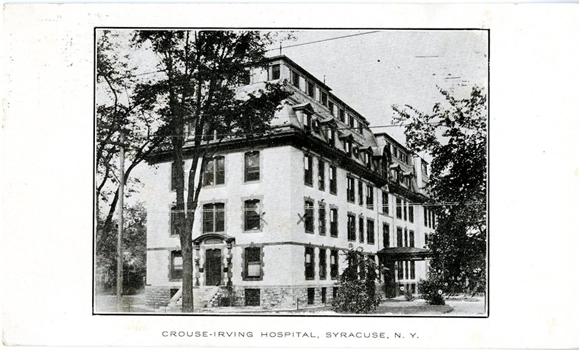 Crouse-Irving Hospital on Irving Avenue. During the influenza epidemic, Crouse-Irving quickly found itself overflowing with patients, and its School of Nursing students found themselves caring for the ill all across the city.