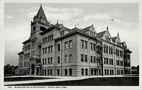 Washington High School in Portland, located at SE 14th and Stark. During the epidemic, Washington High, like the rest of the city’s schools, was closed.