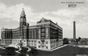 Providence Hospital on 17th and Jefferson Streets on Renton Hill. The hospital could accommodate 300 patients. It is now part of Swedish Medical Center, Cherry Hill Campus.