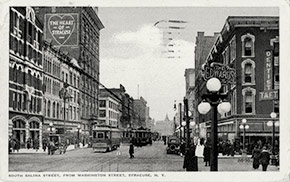 South Salina Street from Washington, in the heart of Syracuse’s bustling downtown.