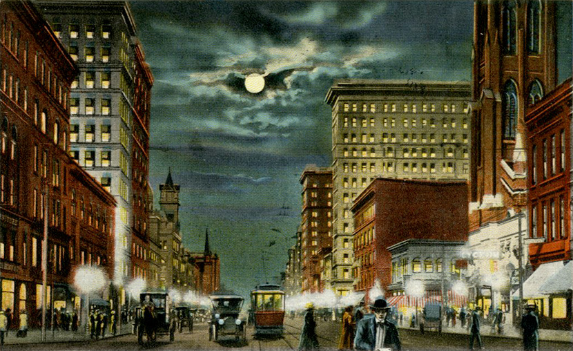 Main Street at night, looking north.