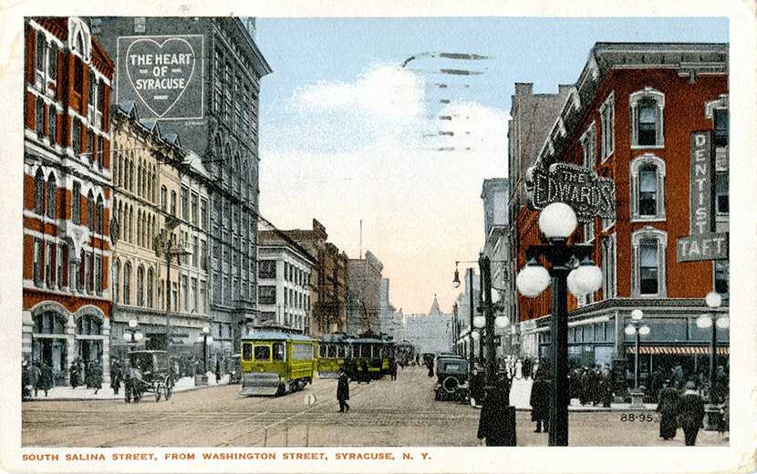 South Salina Street from Washington, in the heart of Syracuse’s bustling downtown.