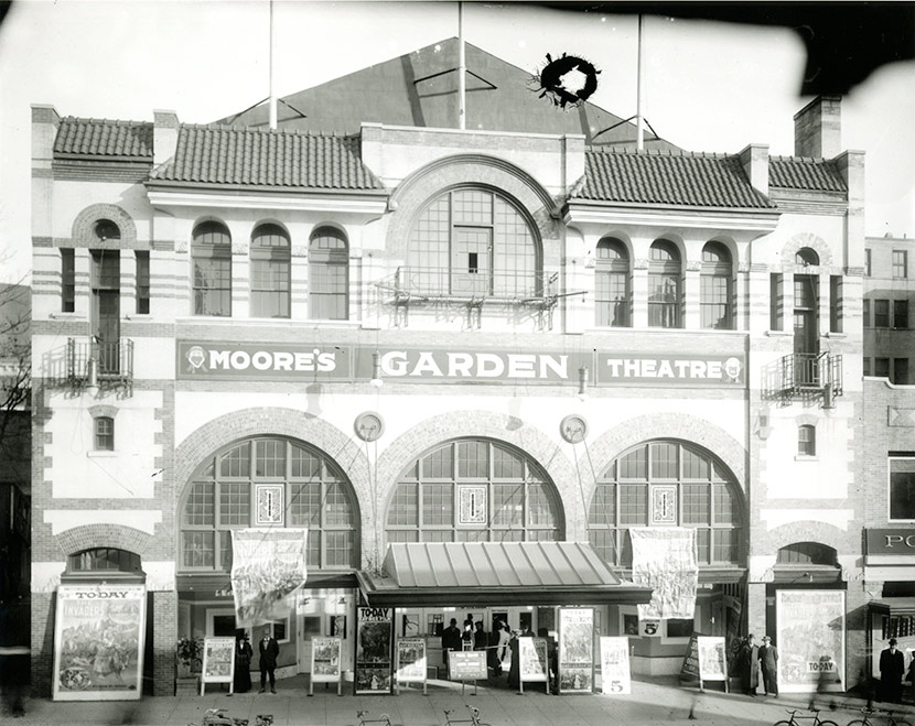 Moore’s Garden Theater, at 425-433 9th Street, NW, at the corner of E Street, NW in Washington, DC. Originally the Imperial vaudeville theater, it was renamed in 1913 and became a movie house in 1918. During the epidemic, Moore’s was one of many public entertainment venues across the city – and across the United States – that was closed in an attempt to bring about a quicker end to the deadly plague.