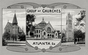 Atlanta’s Central Presbyterian Church, First Christian Church, and Second Baptist Church, ca. 1918. All three – as well as the city’s other churches – were closed during the epidemic.