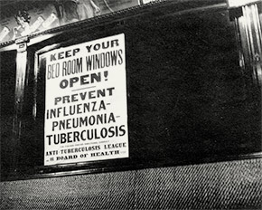 A Cincinnati Board of Health streetcar sign during the epidemic, educating passengers on how to prevent influenza, pneumonia, and tuberculosis.