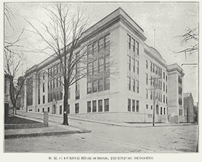 The B. M. C. Durfee Technical High School. The building served as an emergency hospital for influenza patients during Fall River’s epidemic.