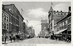 Market Street in downtown Louisville, looking west from Third Street.