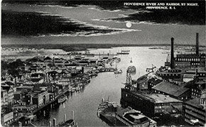 A view of Providence Harbor at night.