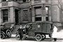An ambulance in front of the Girls Club of Philadelphia, at 2101 Spruce St. During the epidemic, it was used as an emergency hospital for the Fleet Corporation of the US Shipping Board.