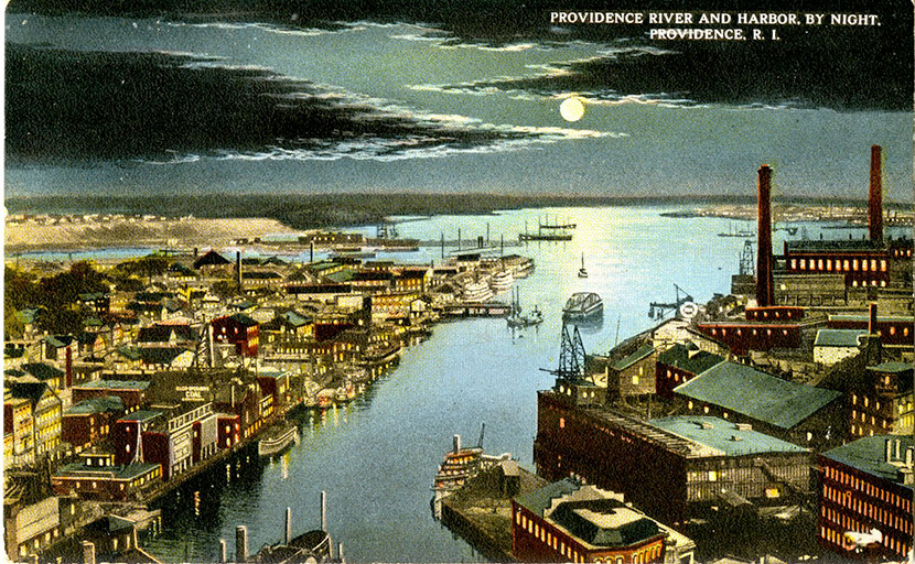 A view of Providence Harbor at night.