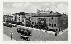 Richmond’s theater district along the 700 block of Broad Street, then known then as Theatre Row. This postcard is from the 1920s, but the area would have looked much the same during the 1918 epidemic, when all theaters were closed.